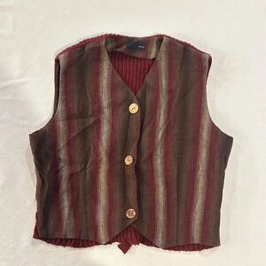 Basco Vintage button up vest top shirt Sleeveless Top shirt  linen small‎ EUC